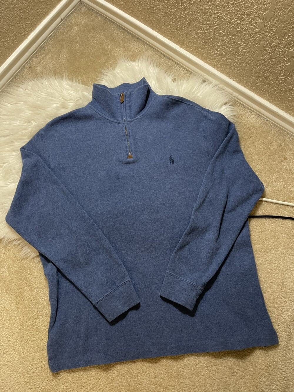 Polo Ralph Lauren Sweater Mens Large Blue Mock Neck 1/4 Zip Pullover